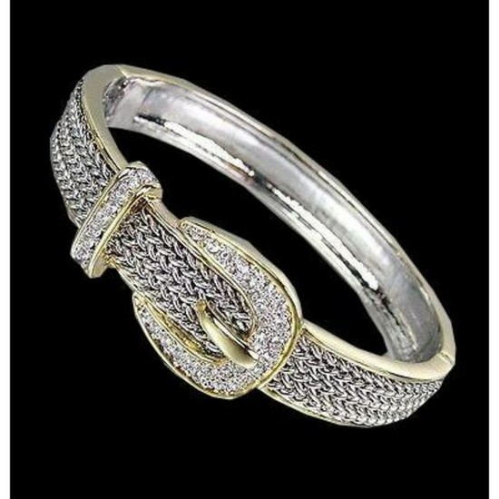 Balinese Silver, Gold & Crystal Buckle Cuff Bracelet