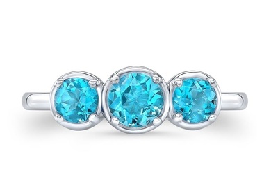 Blue Topaz Round Graduated Trio Ring With Fleur De Lis Gallery In 14k White Gold (4-5mm)