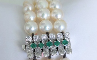 Bracelet - 14 kt. White gold Pearl - Emerald