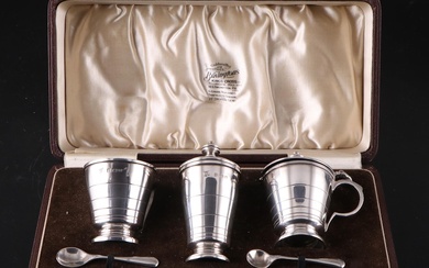 Bravingtons Ltd. Sterling Silver and Cobalt Glass Condiment Set, 1936