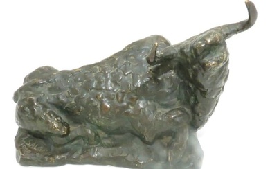 Bronze Figure of Bull By A. Salgado 1908 H: 6" W: 7" D: 4"