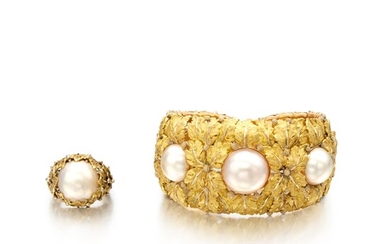 Buccellati Gold and Mabé Pearl Cuff-Bracelet and Ring