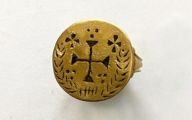Byzantine Gold & Enamel Ring with Cross & Olive Branches