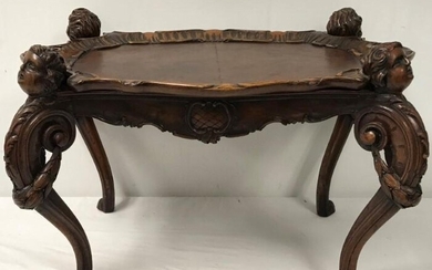 CARVED MAHOGANY FIGURAL TRAY TOP COCKTAIL TABLE