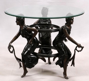 CONTEMPORARY BRONZE BASE TABLE WITH GLASS TOP