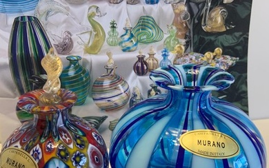Campanella Livio vaso cipolla in filigrana blu celeste piu’bottiglia in murrine Arlecchino foglia - Vase - Glass