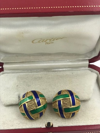 Cartier - 18 kt. Yellow gold, Cartier NY Emailled Antik& BOX - Earrings