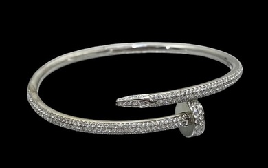 Cartier Juste Un Clou 18K White Gold Diamond Paved Bracelet Size 19