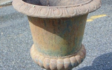 Cast iron garden urn, large, height is 30", diameter is 21"
