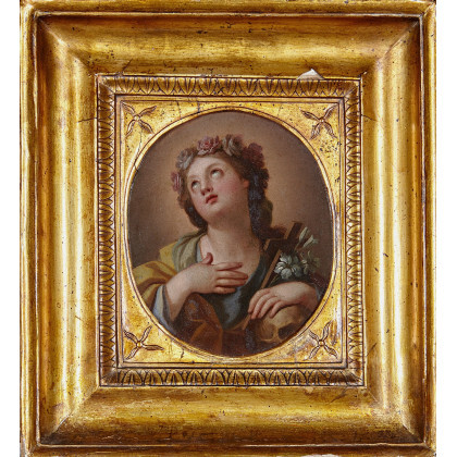 Central Italian school, late 18th century Saint Rosalia Oil on copper, 18x15.5 cm. Neoclassical frame (defects)