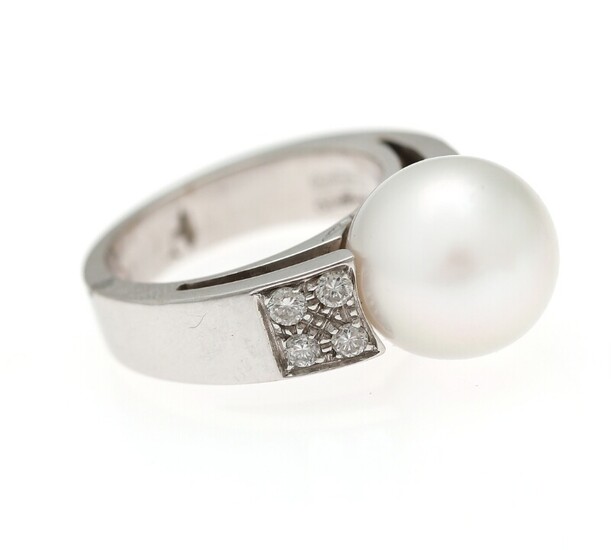 NOT SOLD. Chimento: A pearl and diamond ring set with a cultured South Sea pearl...
