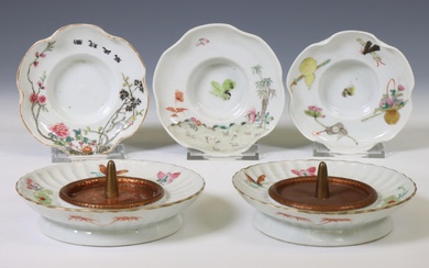 China, a collection of famille rose porcelain candleholders, 20th century