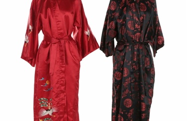 Chinese Brocade Robe and Crane Motif Embroidered Robe with Tie Sashes