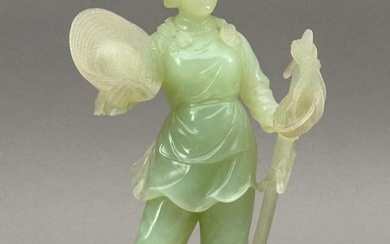 Chinese Carved Green Quartz Figure of a Female Worker