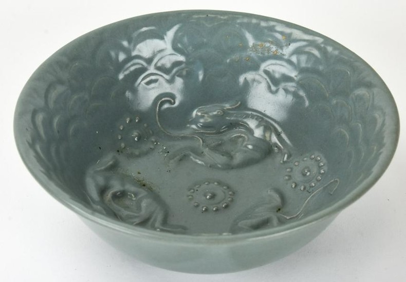 Chinese Celadon Glaze Porcelain Dragon Bowl