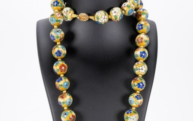 Chinese Cloisonne Sphere Beaded Silver Necklace