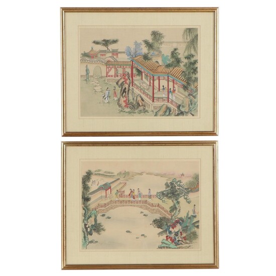 Chinese Gouache Paintings of Courtyard Scenes