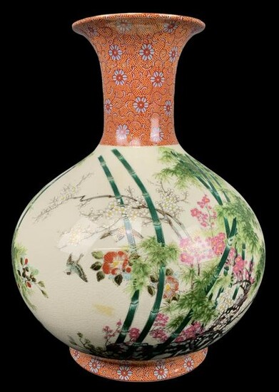 Chinese Japanese Painted Bamboo Vase