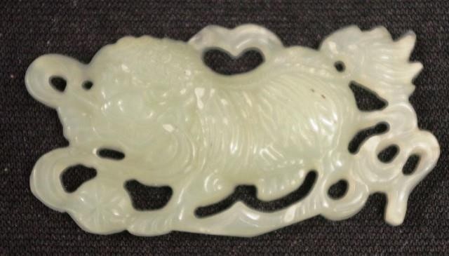 Chinese carved jade box wood dog pendant width 6cm approx