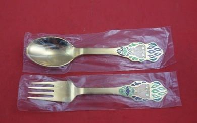 Christmas by A. Michelsen Sterling Silver Fork and Spoon Set 2pc 1982 Vermeil