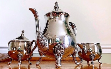 Coffee and tea service (3) - Timeless Elegance: Vintage Silver-Plated Art Nouveau Tea Set - Exquisite Three-Piece Collection" - Silver-plated