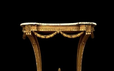 Console table - Louis XVI Style - Marble, Golden wood - Second half 19th century