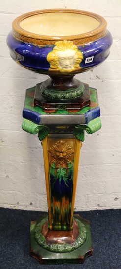 Contemporary Majolica style jardiniere on stand after Minton...