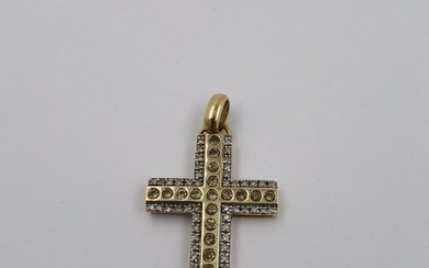 Cross pendant - 14 kt. White gold, Yellow gold Diamond (Natural) - Diamond