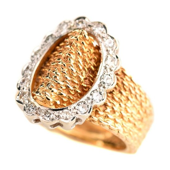 Diamond, 14k Gold Buckle Ring.