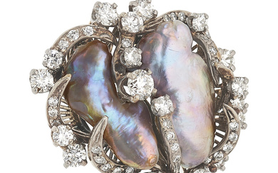 Diamond, Freshwater Cultured Pearl, Gold Ring Stones: Full-cut diamonds...