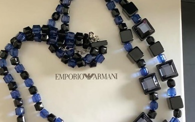 EMPORIO ARMANI DOUBLE-STRAND MIRRORED-GEMSTONE AND BEAD NECKLACE Made in ITALY