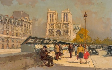 Edouard Léon Cortès (French, 1882-1969) Notre-Dame et les Bouquinistes, c. 1954