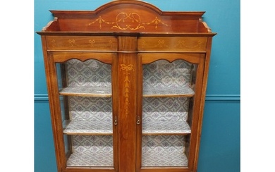 Edwardian mahogany and satinwood inlaid side cabinet with tw...