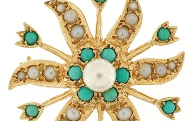 Edwardian style 9ct gold seed pearl and turquoise style star...
