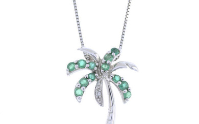 Emerald & diamond palm tree pendant, with chain