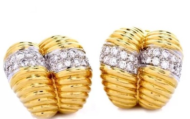 Estate 2.75cts Diamond 18K Gold Double Shrimp Hoop Earrings