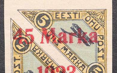 Estonia air mail stamp with 45 Marka 1923 overprint on 5 Marka (2mm between 5 & M)