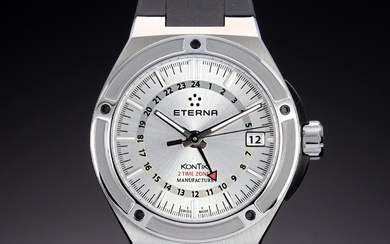 Eterna 'Royal Kontiki GMT'. Men's watch in steel with silver dial - box + certificate. 2019