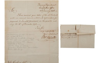 [FOUNDING FATHER]. WOLCOTT, Oliver Jr. (1760-1833). Letter signed ("Oliv. Wolcott Jr.") as