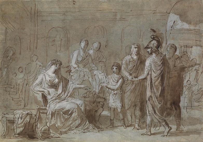 FRENCH SCHOOL, 18TH CENTURY A Roman Scene of Sacrifice. Pen and brown ink...