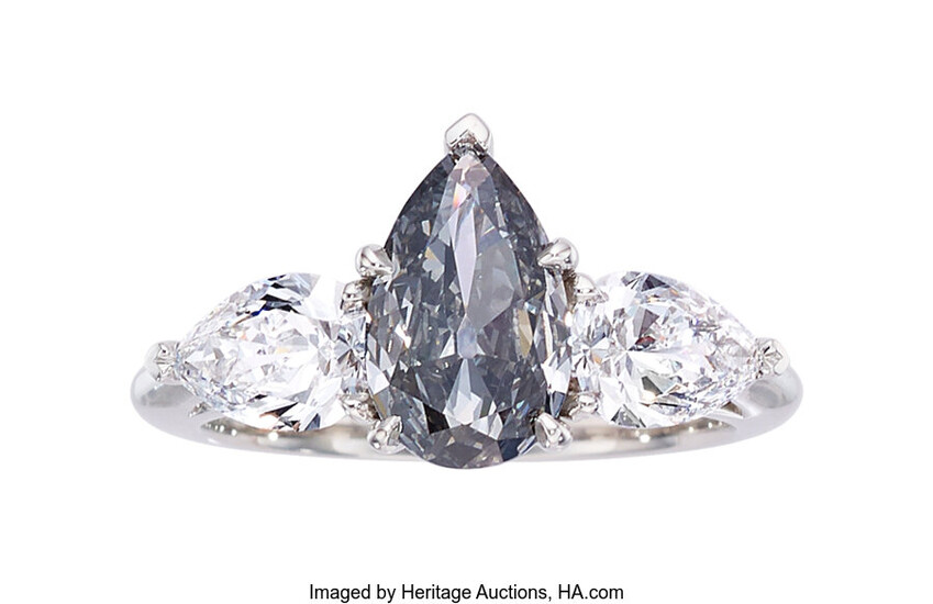 Fancy Blue-Gray Diamond, Diamond, Platinum Ring Stones: Pear-shaped fancy...