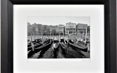 Framed Black and white photograph of Venice Italy, signed lower...