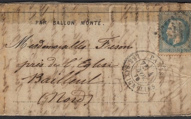 France 1870 - "La Ville de Châteaudun" balloon mail on “Dépêche-Ballon” + a quarter of a stamp.