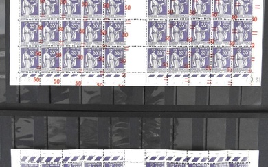 France 1940 type Paix. Y&T n° 478, 478-b. Panneaux de 2x50 timbres du 50cts sur...