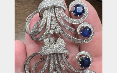 French Art Deco Diamond and Sapphire Brooch