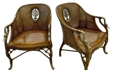 French Design, Arm Chairs, Tortoise, Brown Cane, Silver, France, 1950s