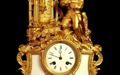 French Empire - XIX Th Century - Exceptional big Religious clock - pendulum - Shepherd and his sheep - "JAPY" 1855 - Watchmaker of the Emperor - bronze and gold metal - Mid 19th century