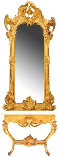 French Giltwood Console Table with Mirror