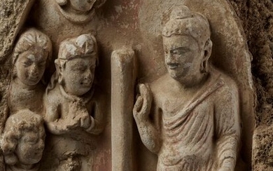 Gandhara Stucco A GANDHARA STUCCO RELIEF OF BUDDHA, TEACHING HIS DISCIPLES - 29.5×13×30.5 cm - (1)