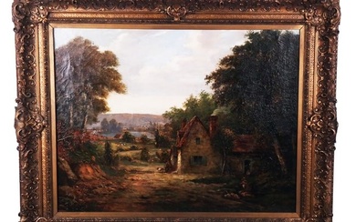 Gilt Framed Oil on Canvas of English Countryside